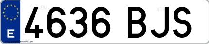 Ejemplo de matrícula de coche ordinaria 4636 BJS