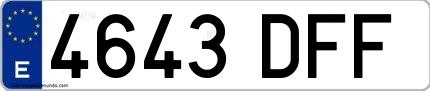 Ejemplo de matrícula española 4643 DFF