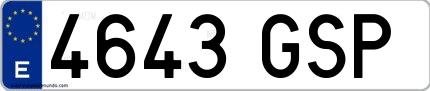 Ejemplo de matrícula española 4643 GSP