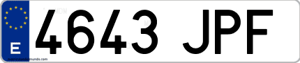 Ejemplo de matrícula de coche ordinaria 4643 JPF