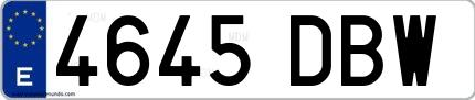 Ejemplo de matrícula española 4645 DBW