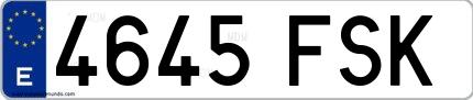 Ejemplo de matrícula española 4645 FSK