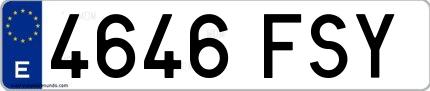 Ejemplo de matrícula española 4646 FSY