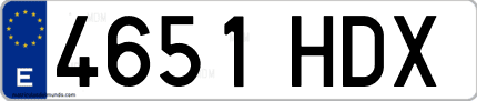 Ejemplo de matrícula de coche ordinaria 4651 HDX
