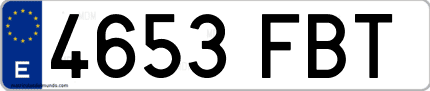 Ejemplo de matrícula de coche ordinaria 4653 FBT