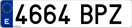 Ejemplo de matrícula de coche ordinaria 4664 BPZ