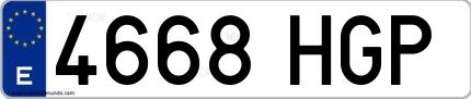 Ejemplo de matrícula de coche ordinaria 4668 HGP