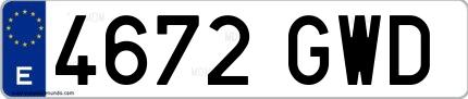 Ejemplo de matrícula española 4672 GWD