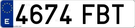Ejemplo de matrícula española 4674 FBT