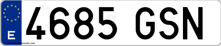 Ejemplo de matrícula de coche ordinaria 4685 GSN