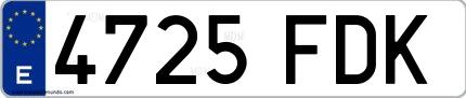 Ejemplo de matrícula de coche ordinaria 4725 FDK