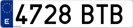 Ejemplo de matrícula de coche ordinaria 4728 BTB