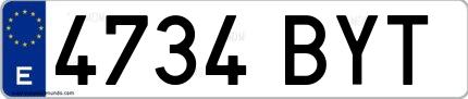 Ejemplo de matrícula española 4734 BYT