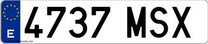 Ejemplo de matrícula de coche ordinaria 4737 MSX