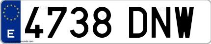 Ejemplo de matrícula de coche ordinaria 4738 DNW