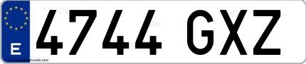 Ejemplo de matrícula española 4744 GXZ