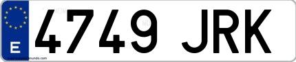 Ejemplo de matrícula española 4749 JRK