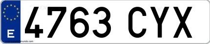 Ejemplo de matrícula española 4763 CYX