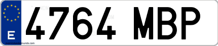 Ejemplo de matrícula de coche ordinaria 4764 MBP