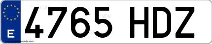 Ejemplo de matrícula española 4765 HDZ