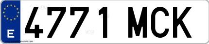 Ejemplo de matrícula de coche ordinaria 4771 MCK