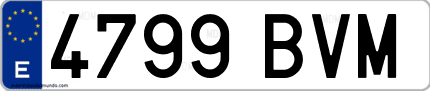 Ejemplo de matrícula de coche ordinaria 4799 BVM