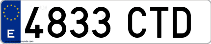 Ejemplo de matrícula de coche ordinaria 4833 CTD