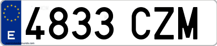 Ejemplo de matrícula de coche ordinaria 4833 CZM