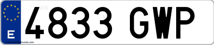 Ejemplo de matrícula de coche ordinaria 4833 GWP