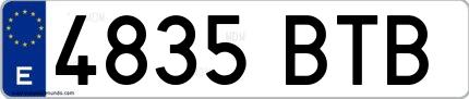 Ejemplo de matrícula española 4835 BTB