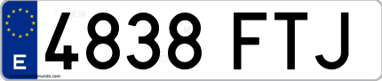 Ejemplo de matrícula de coche ordinaria 4838 FTJ