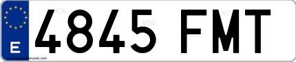 Ejemplo de matrícula de coche ordinaria 4845 FMT