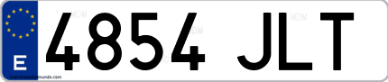 Ejemplo de matrícula de coche ordinaria 4854 JLT