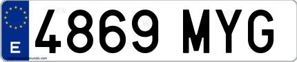 Ejemplo de matrícula de coche ordinaria 4869 MYG