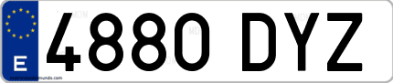 Ejemplo de matrícula de coche ordinaria 4880 DYZ