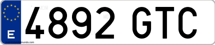 Ejemplo de matrícula de coche ordinaria 4892 GTC