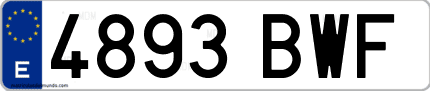 Ejemplo de matrícula de coche ordinaria 4893 BWF