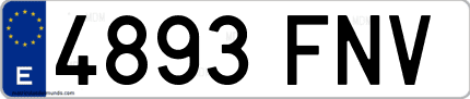 Ejemplo de matrícula de coche ordinaria 4893 FNV