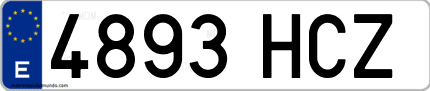 Ejemplo de matrícula de coche ordinaria 4893 HCZ