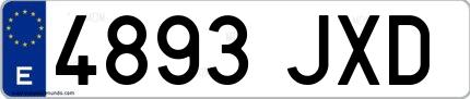 Ejemplo de matrícula española 4893 JXD