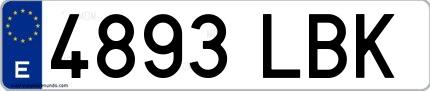 Ejemplo de matrícula española 4893 LBK