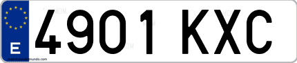 Ejemplo de matrícula de coche ordinaria 4901 KXC