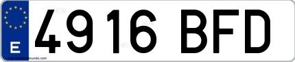 Ejemplo de matrícula española 4916 BFD