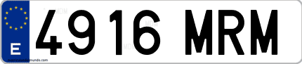 Ejemplo de matrícula de coche ordinaria 4916 MRM
