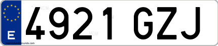 Ejemplo de matrícula de coche ordinaria 4921 GZJ
