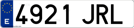 Ejemplo de matrícula de coche ordinaria 4921 JRL