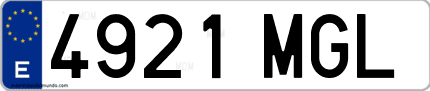 Ejemplo de matrícula de coche ordinaria 4921 MGL