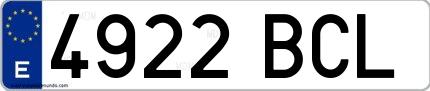 Ejemplo de matrícula española 4922 BCL