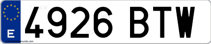 Ejemplo de matrícula de coche ordinaria 4926 BTW