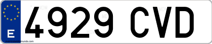 Ejemplo de matrícula de coche ordinaria 4929 CVD